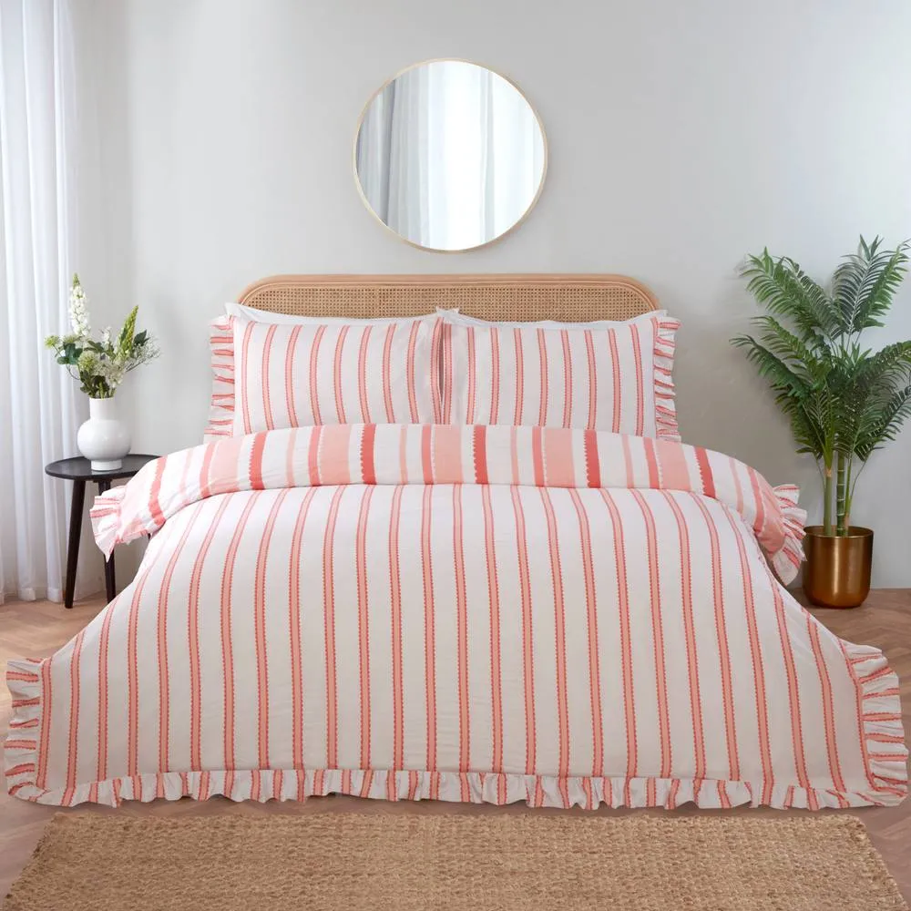 Rapport Home Maya Stripe Polycotton Reversible Duvet Cover Set with Pillowcase in Pink 5