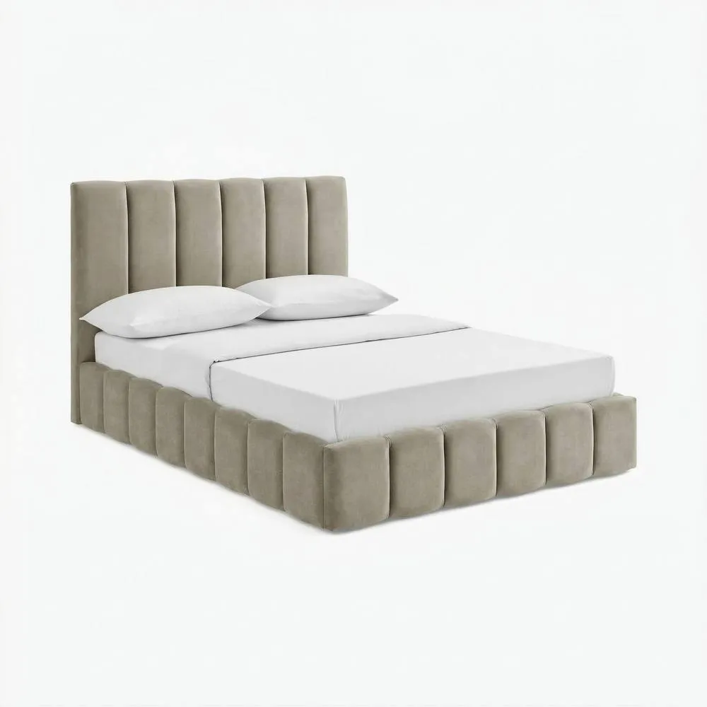 FurnitureboxUK Trifle Taupe Velvet Ottoman Double Bed Frame in Beige 2