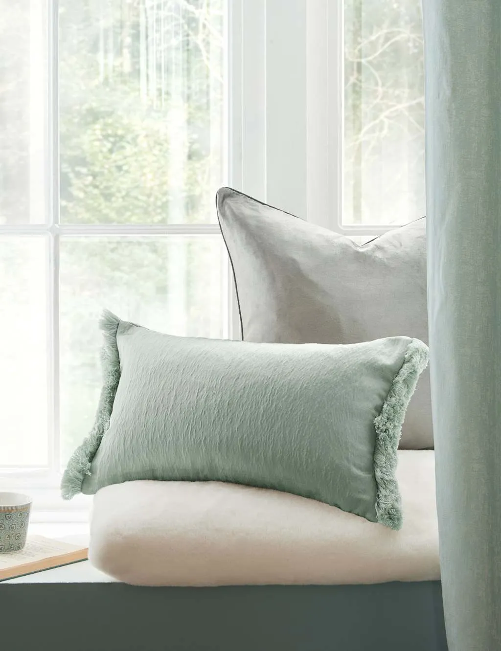 Laura Ashley Carys Crinkle Bolster Cushion Green
