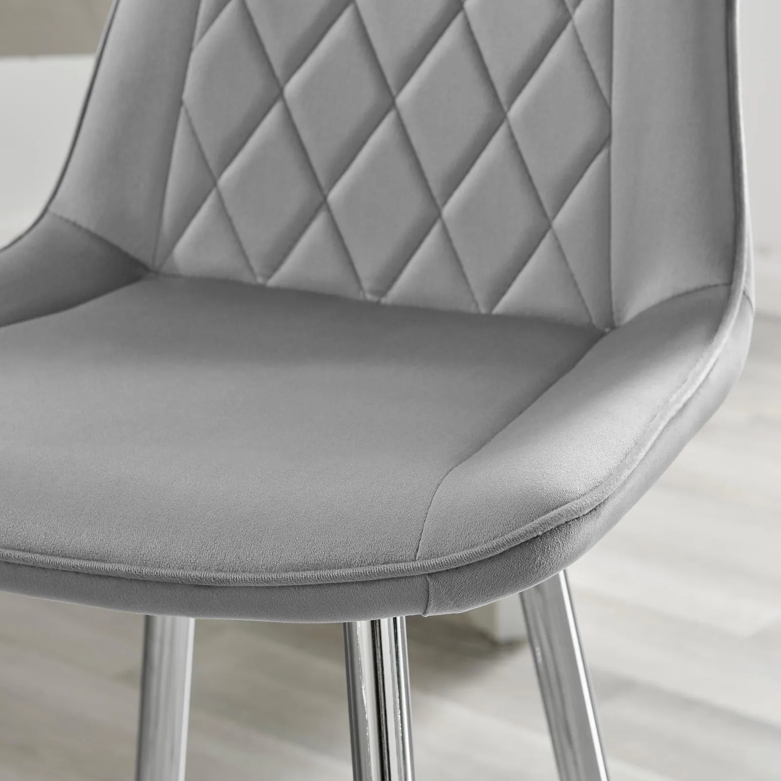 FurnitureboxUK Pesaro Set of 2 Velvet Silver Legs Counter Stools in Grey 3