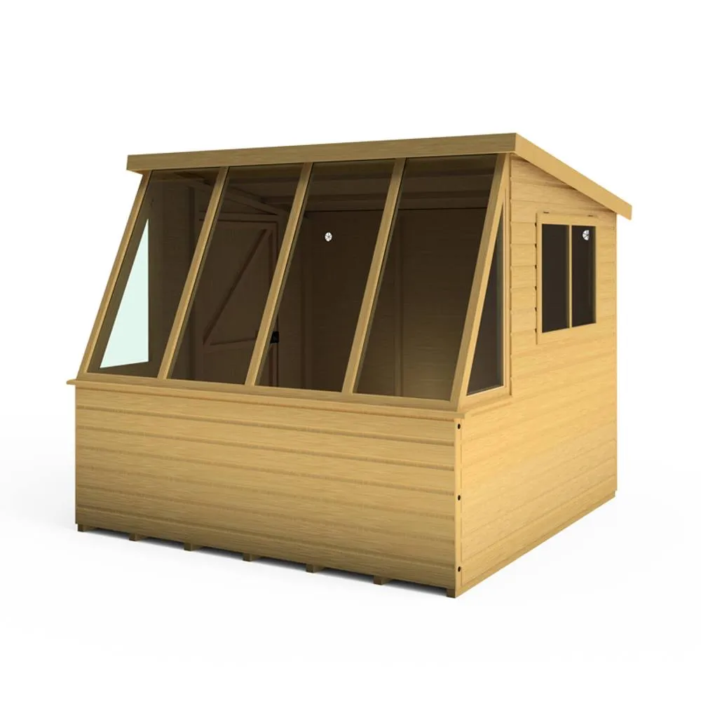 Shires Iceni 8x8' Potting Shed Pre Hung Doors with Opening Glass Side Window in Brown 4
