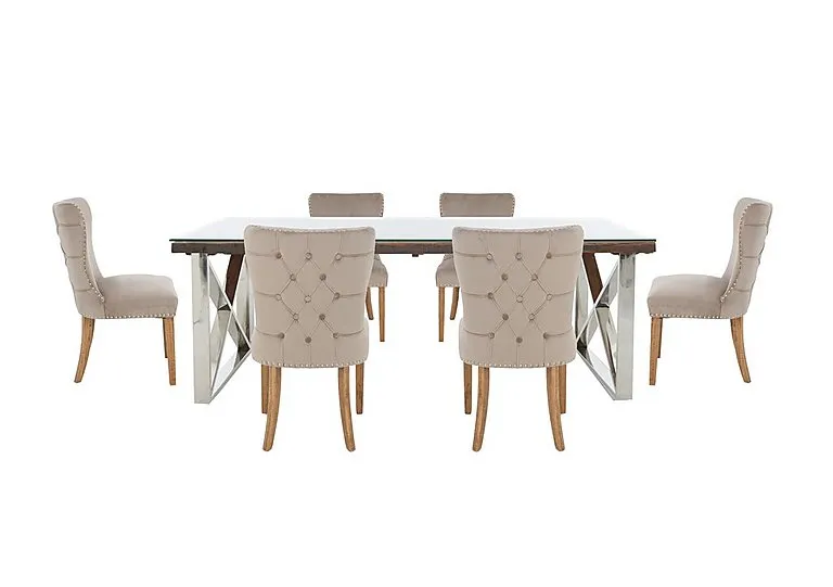 Chennai Dining Table with X-Leg Base and 6 Luxe Chairs - 180-cm - Taupe