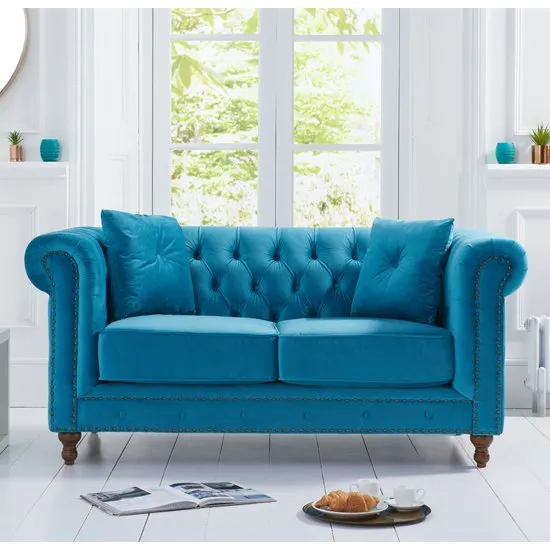 Propus Plush Fabric 2 Seater Sofa In Teal