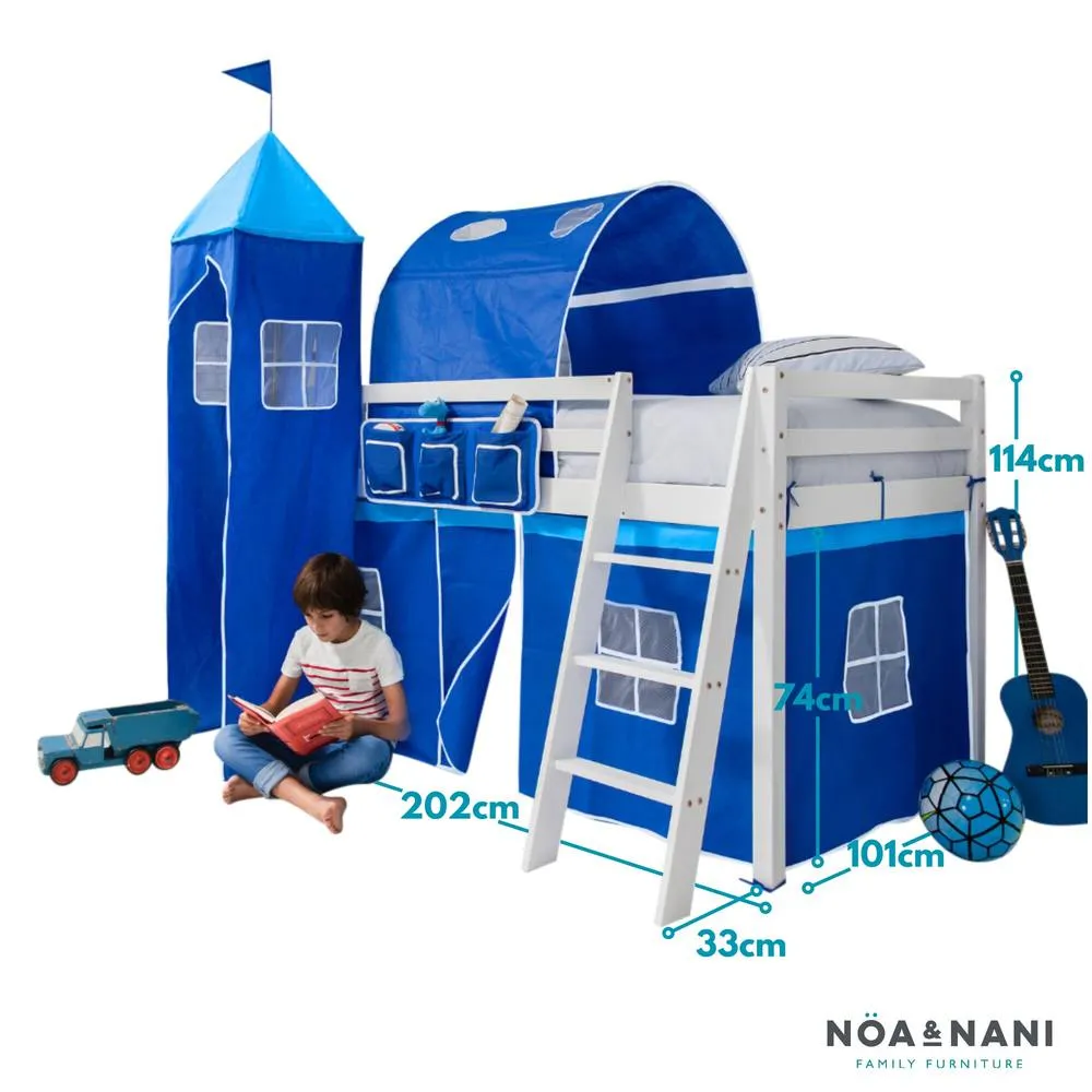 Nöa and Nani Moro Cabin Bed with Ladder and Blue Tent, Tower & Tunnel in White 5