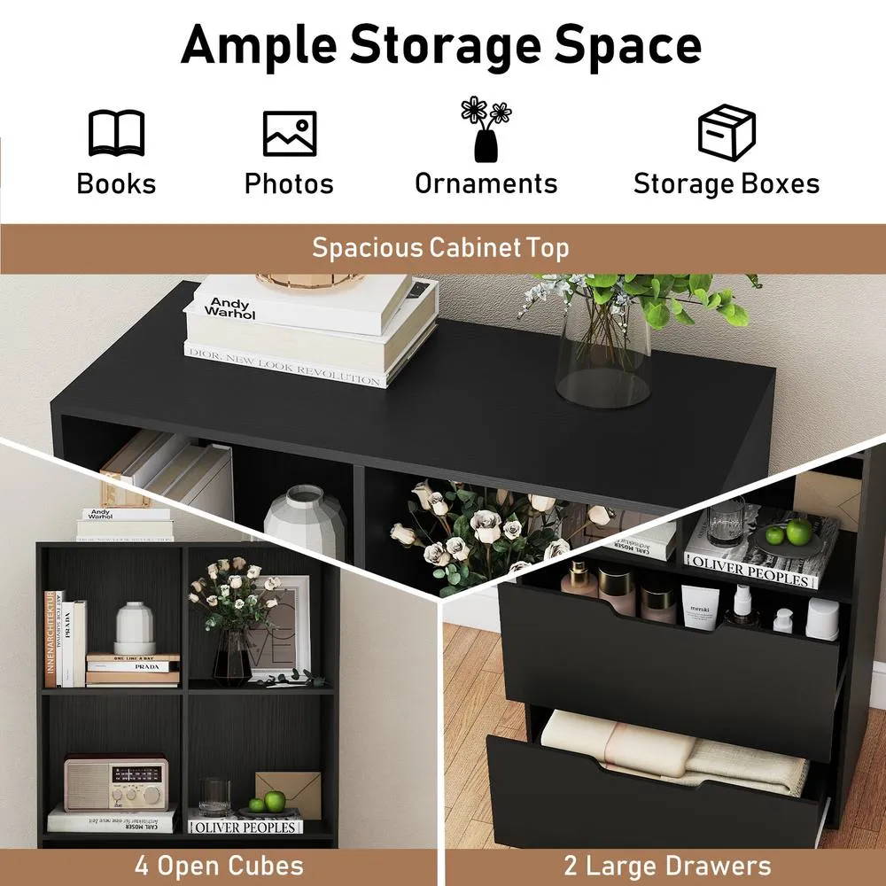 Costway 5-Tier Bookcase w/2 Drawers & 4-Cubes Tall Bookshelf Display Rack in Black 5