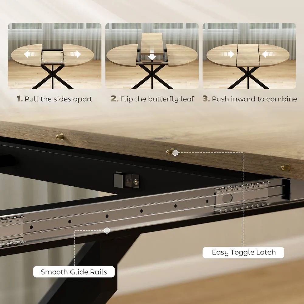 HOMCOM Extendable Dining Table for 4-6 with X-Shape Base, Natural Wood 5