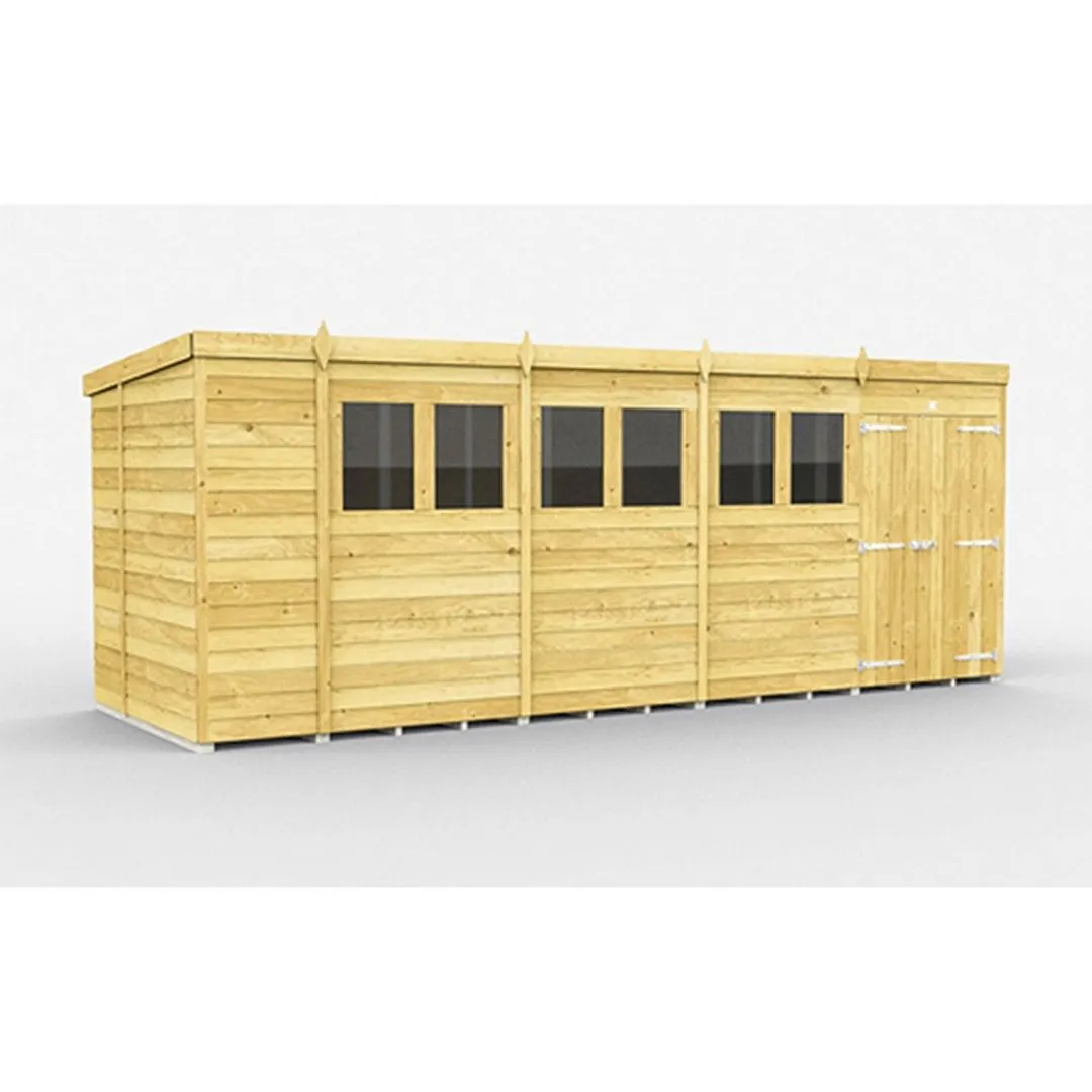 Buttercup Farm 19 x 6 Feet Pent Shed - Double Door W/ Windows - L178 x W560 x H201 cm in Brown