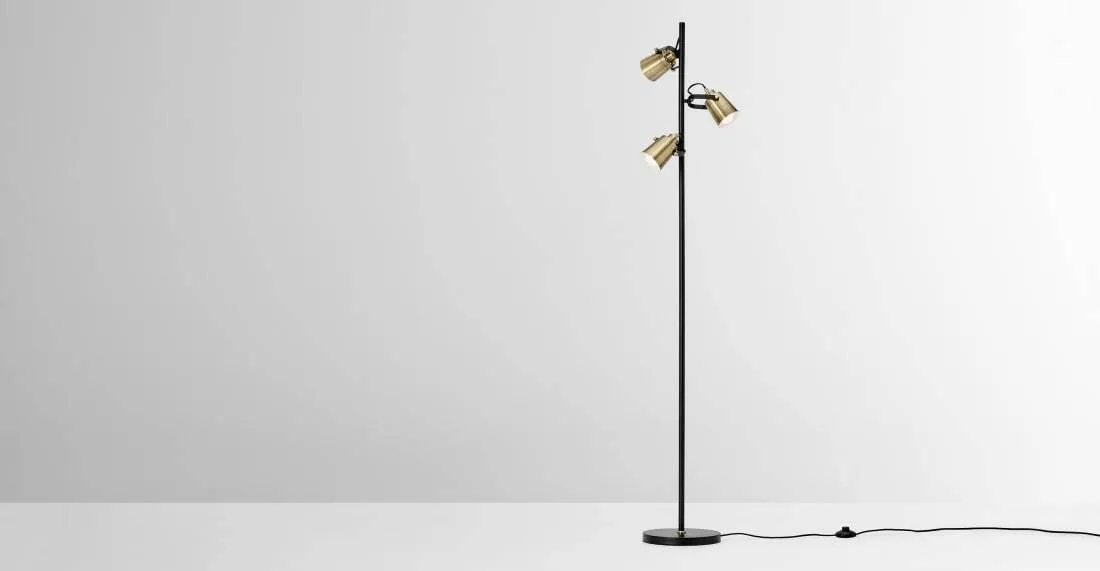 Seppo Floor Lamp, Black and Antique Brass