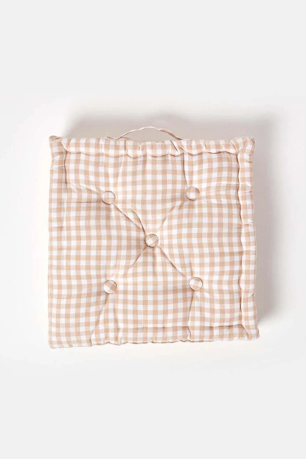 Homescapes Cotton Gingham Check Floor Cushion in Beige 3