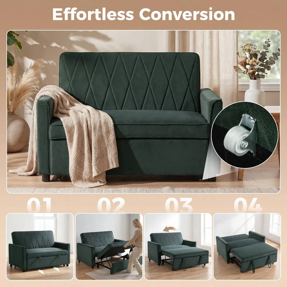 HOMCOM 2 Seater Sofa Bed, 3-in-1 Velvet Pull Out Sleeper Sofa, Dark Green 4