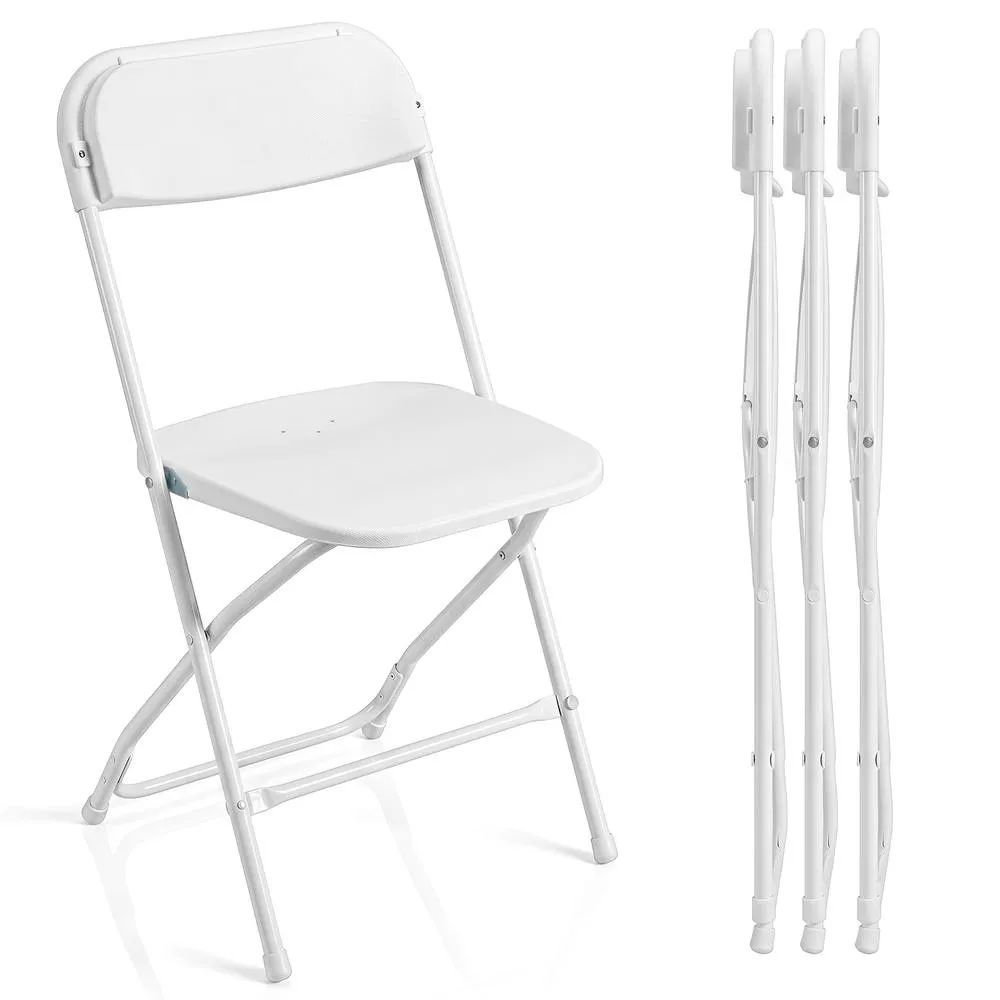 Costway 4 Pack Foldable PP Chairs Metal Frame For Party Picnic Office Wedding in White 3