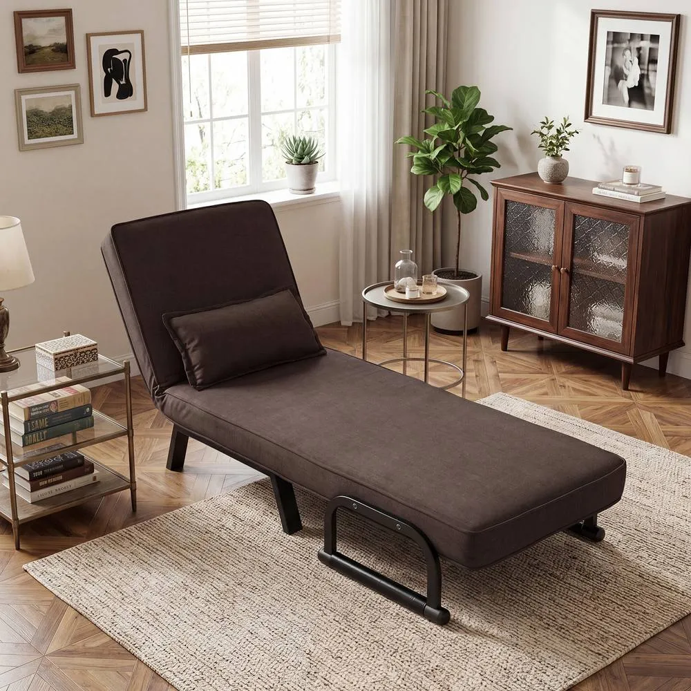 Costway Convertible Sleeper Chair Folding Sofa Bed with Adjustable Backrest in Brown 5