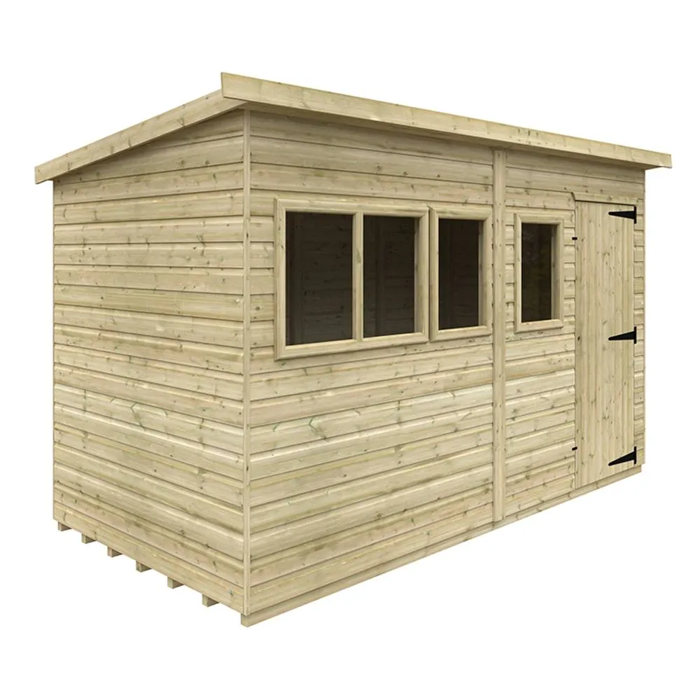 Buttercup Farm 12 x 6 Feet Tanalised Deluxe Pent 16mm Shed - Solid Wood/Softwood/Pine in Green