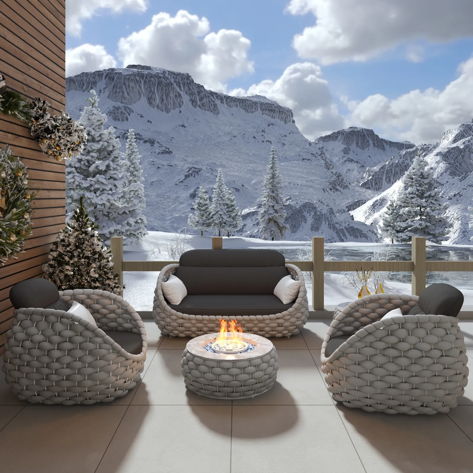 Smokeless Propane Outdoor Fire Pit Table Round Patio Furniture Cocaro Weave Round Propane Outdoor Fire Pit & Outdoor Swivel Sofa Set (3500 mm High)