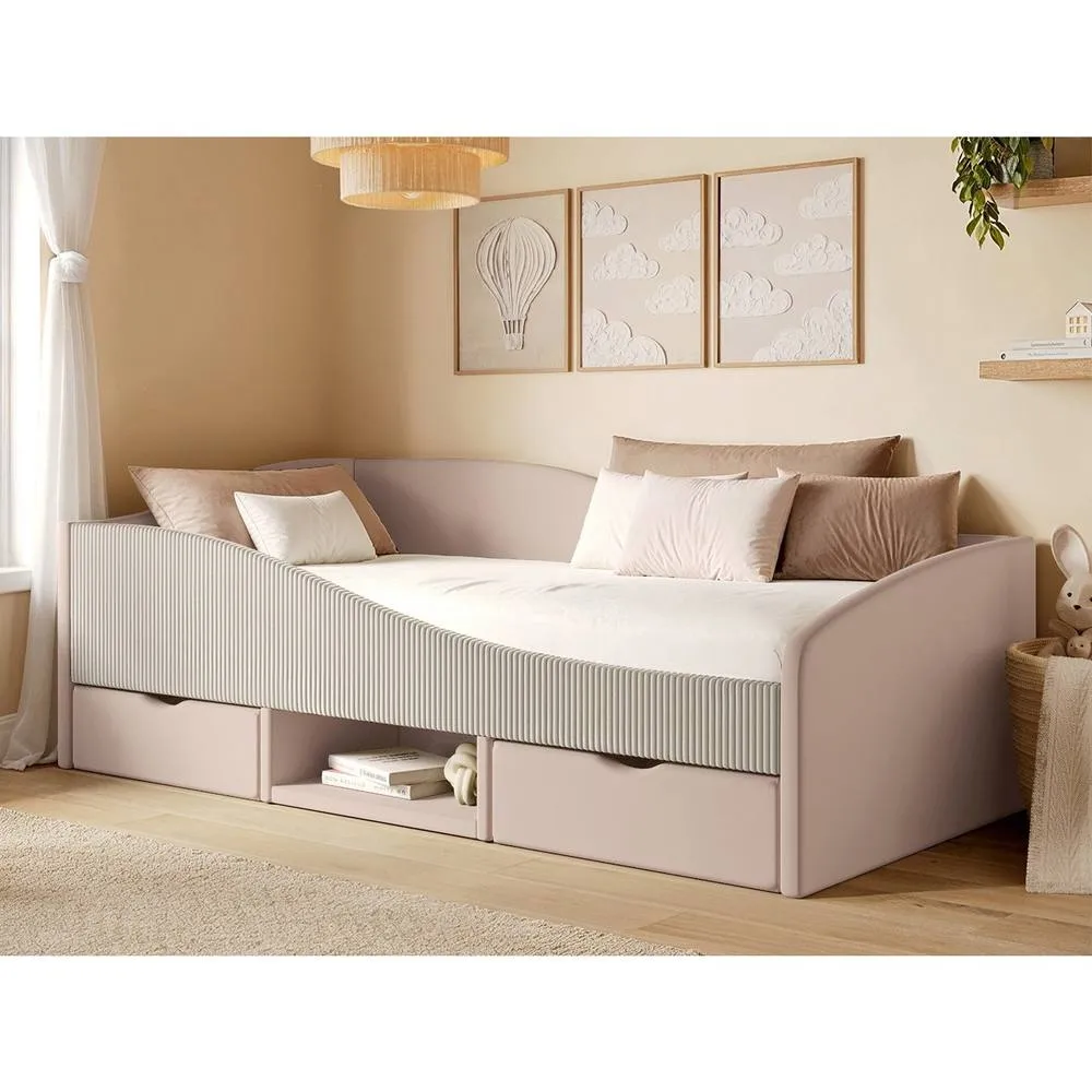 Flair Aubrey Velvet Storage Low Sleeper Bed with Beige Cord in Pink