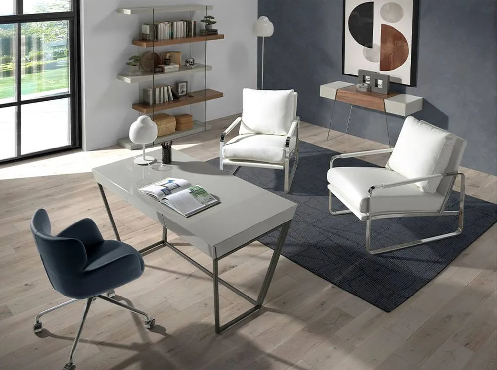 Angel Cerda Walnut & Glass Shelf with Pearl Grey Lacquered MDF 4