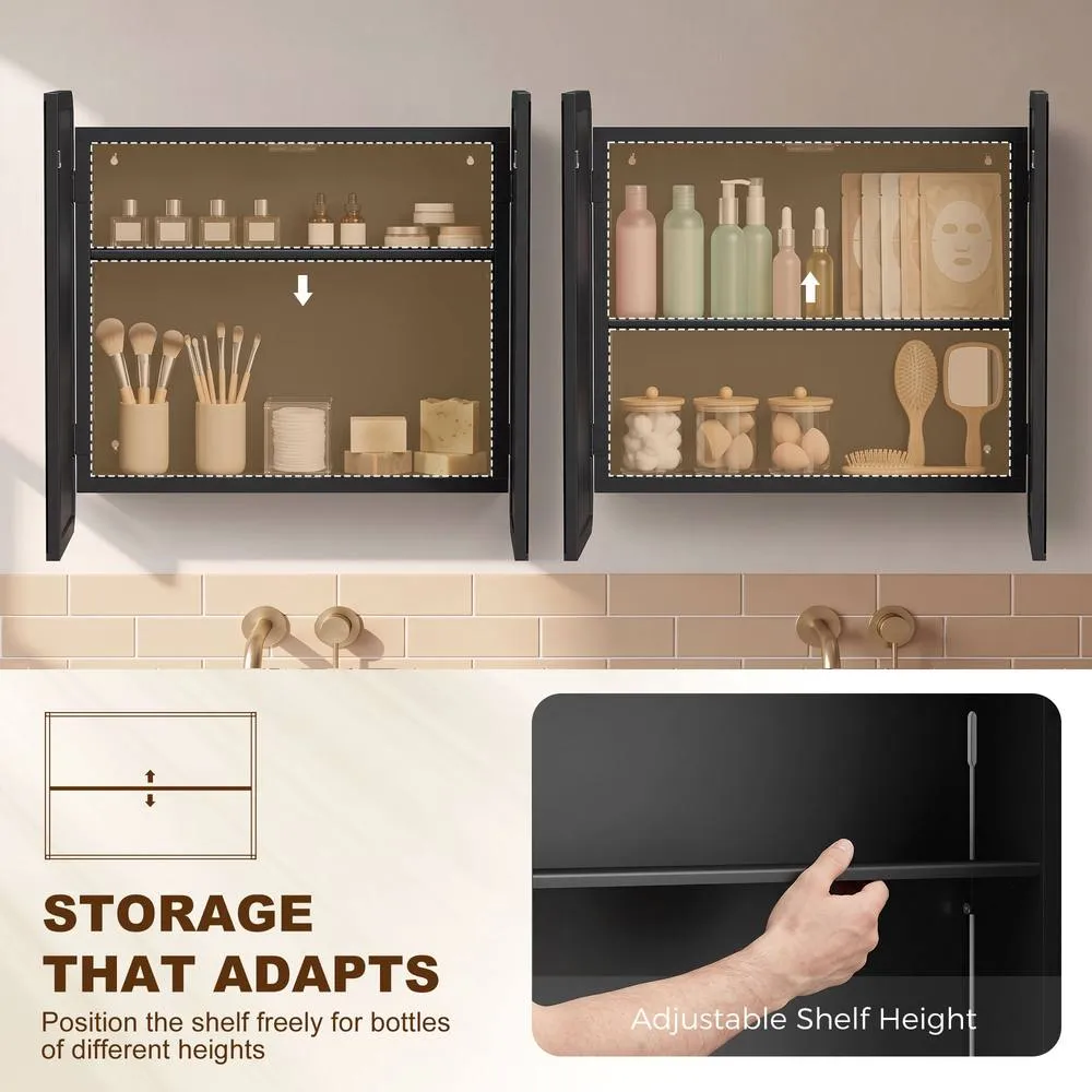 HOMCOM Bathroom Medicine Mirror Cabinet, Bathroom Wall Cabinet, Black 6