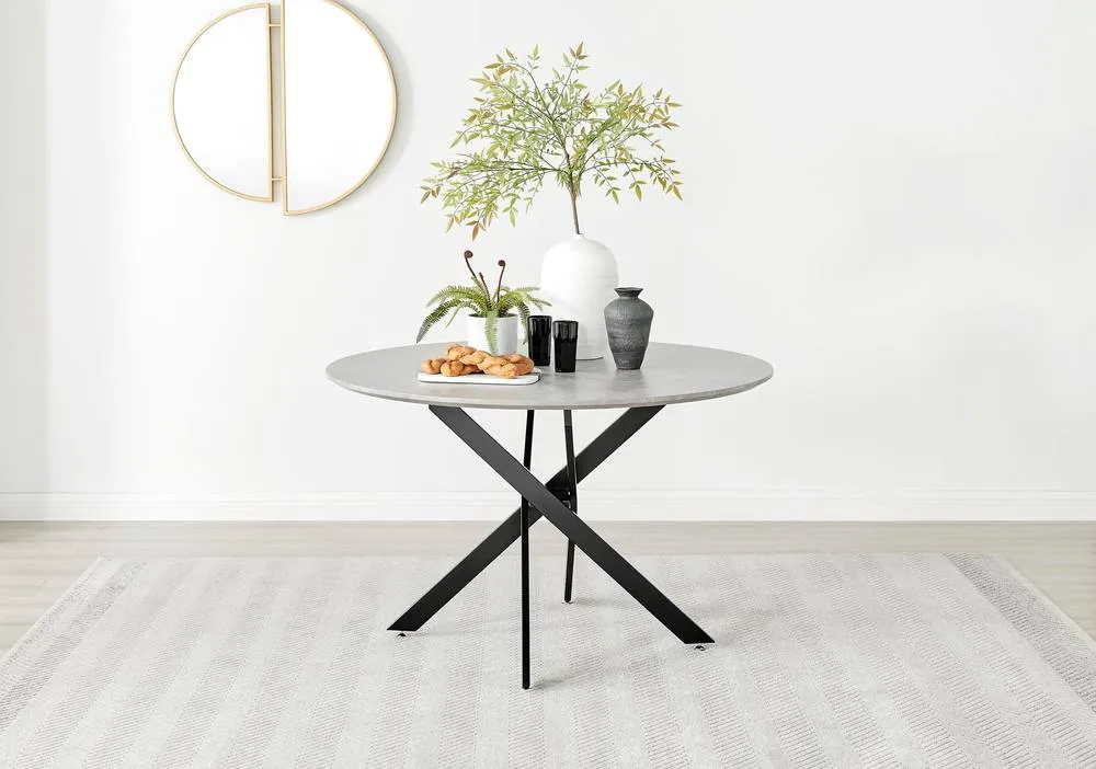 FurnitureboxUK Novara Grey Concrete Effect Black Leg 120cm Round Dining Table & 4 Halley Chairs in Dark Grey 3