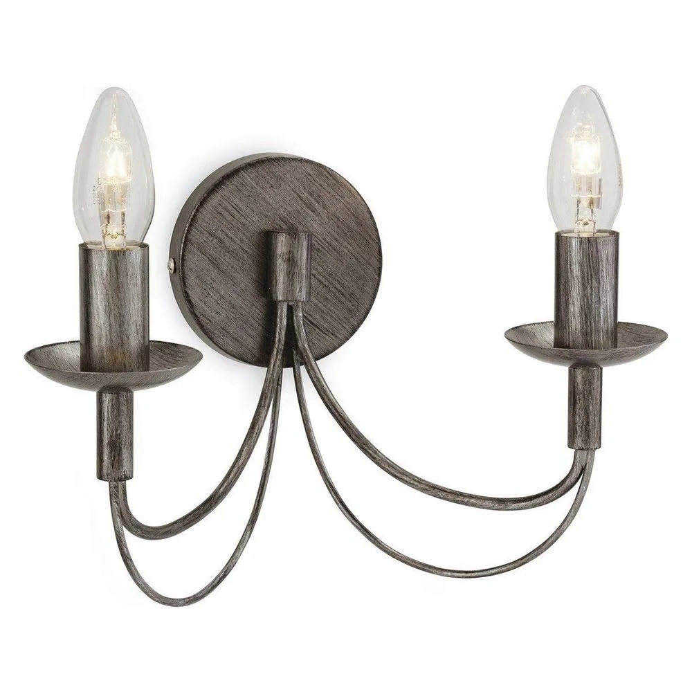 Netlighting Regency 2 Light Indoor Candle Wall Light Antique Silver E14