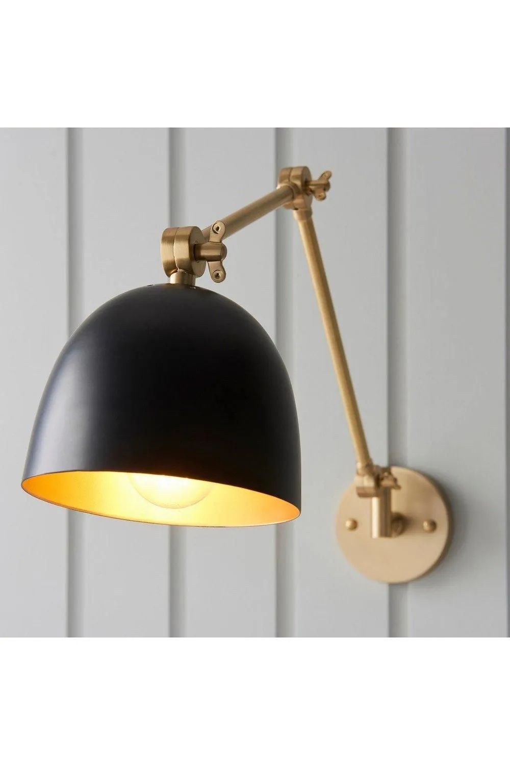 Netlighting Lehal Dome Adjustable Arm Wall Lamp Antique Solid Brass Matt Black in Gold 2