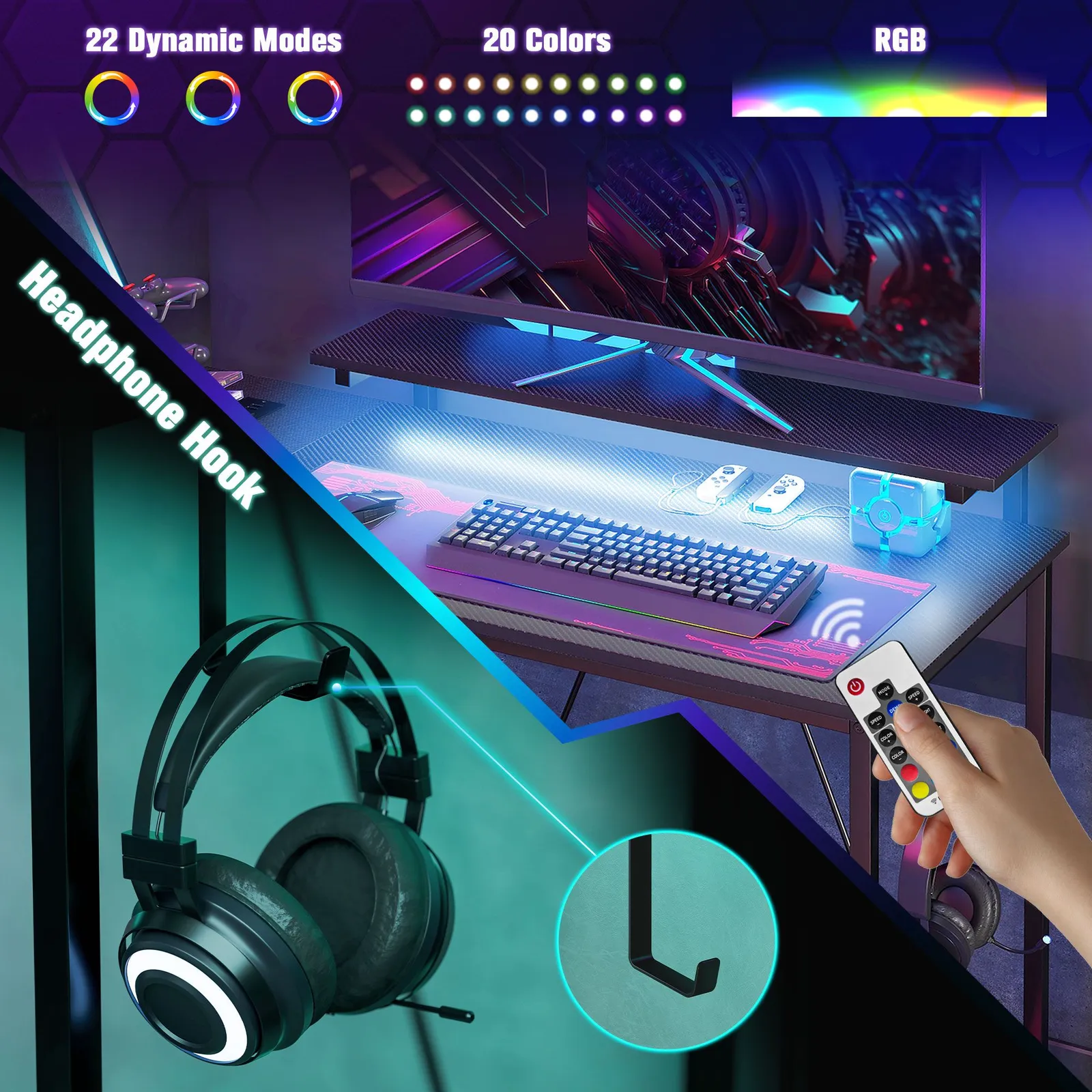 HOMCOM L Shaped Desk with LED Lights & Storage, Black 4