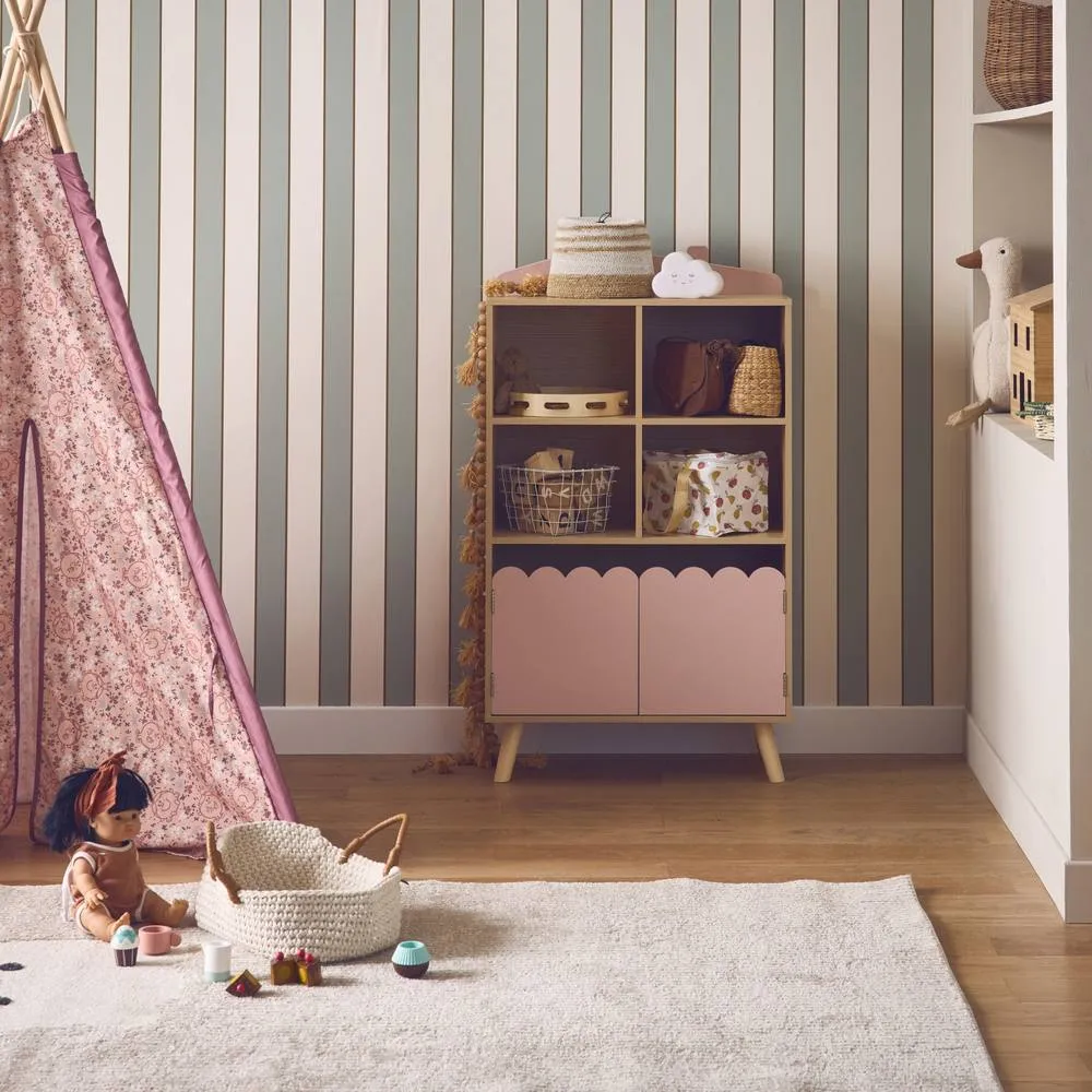 sweeek Children's pine wood library 2 doors 4 shelves in Pink 1