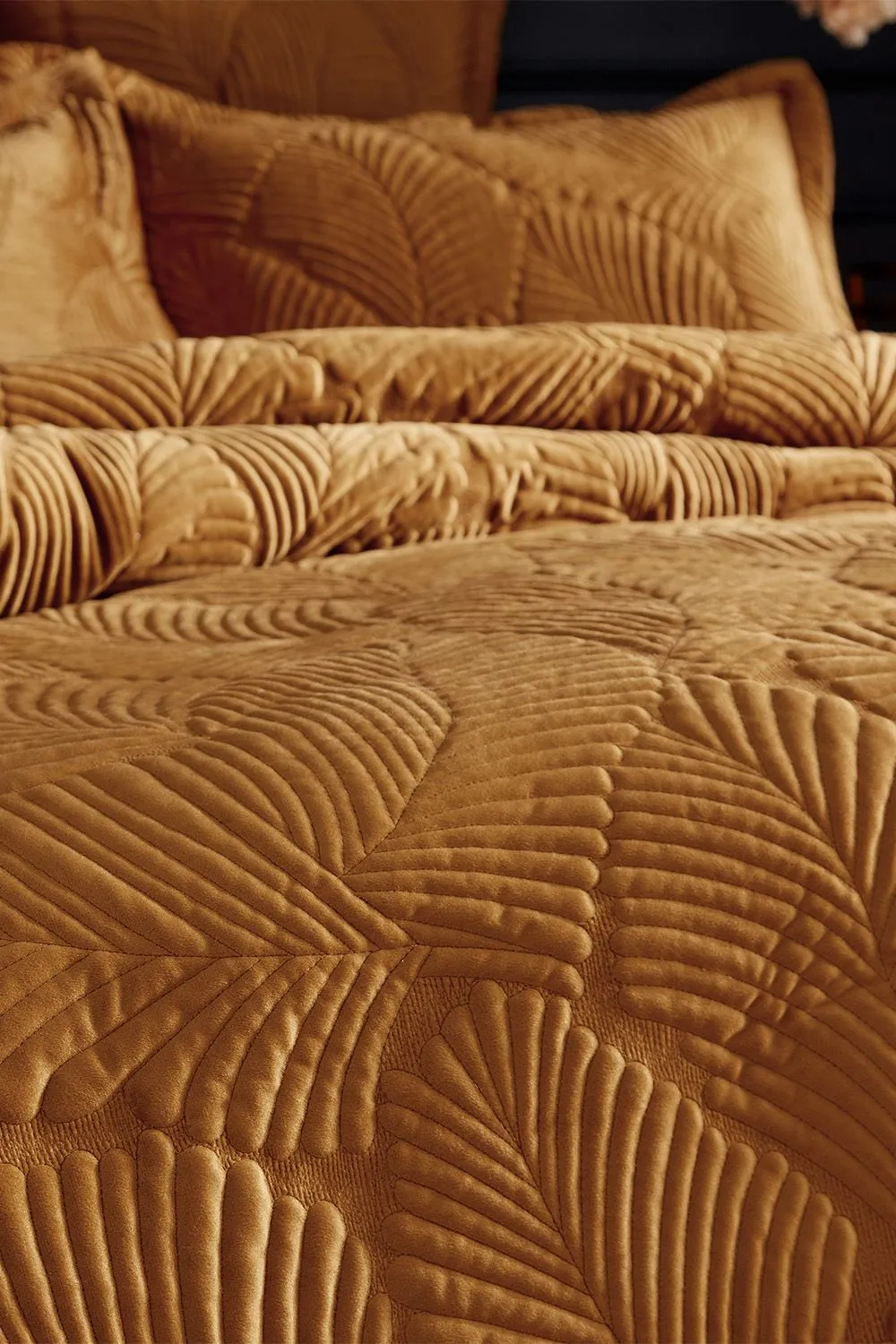 Paoletti Palmeria Quilted Velvet Duvet Cover Set in Gold 2