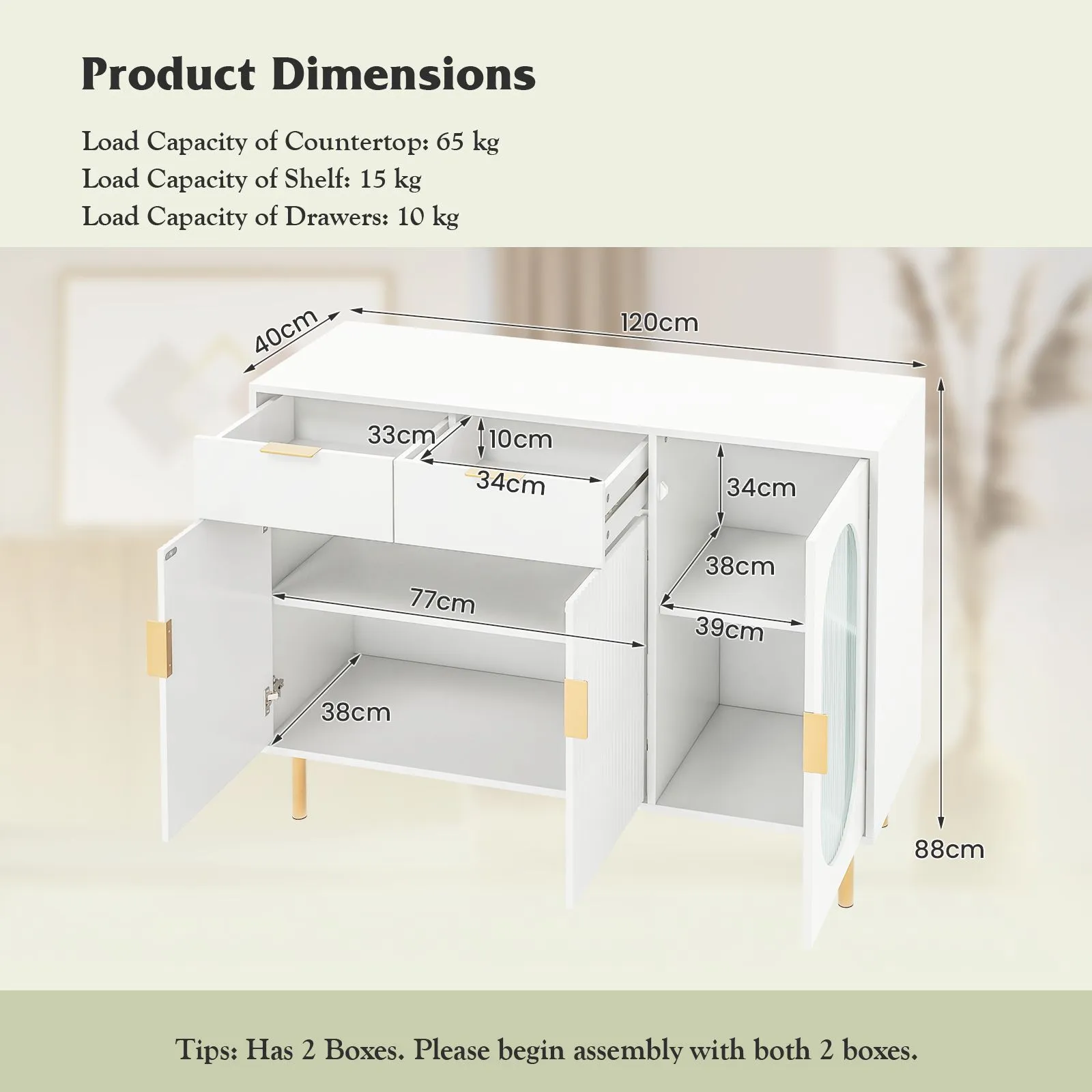 Costway Kitchen Storage Sideboard Dining Buffet Server Cabinet Cupboard With 2 Drawers in White 2