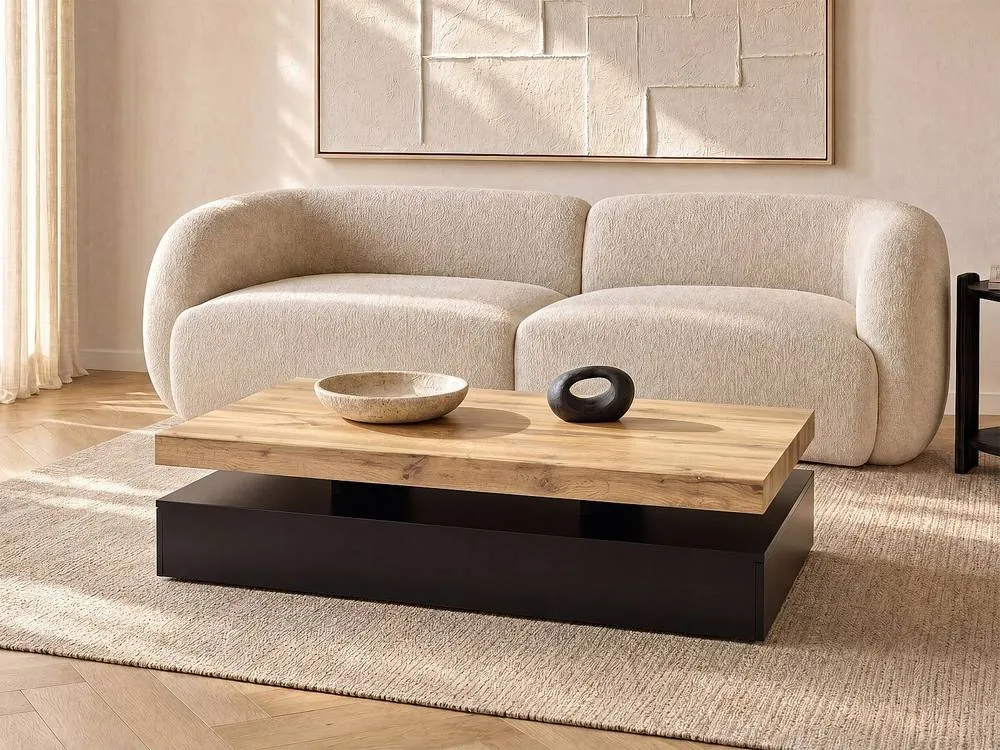 Vente-unique 2 - Drawer MDF Coffee Table - Black & Natural Light - FELIX 3