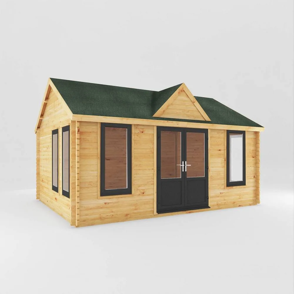 Mercia 5.3 x 4 m Clock Tower 44 mm Log Cabin with UPVC Windows & Doors in Brown