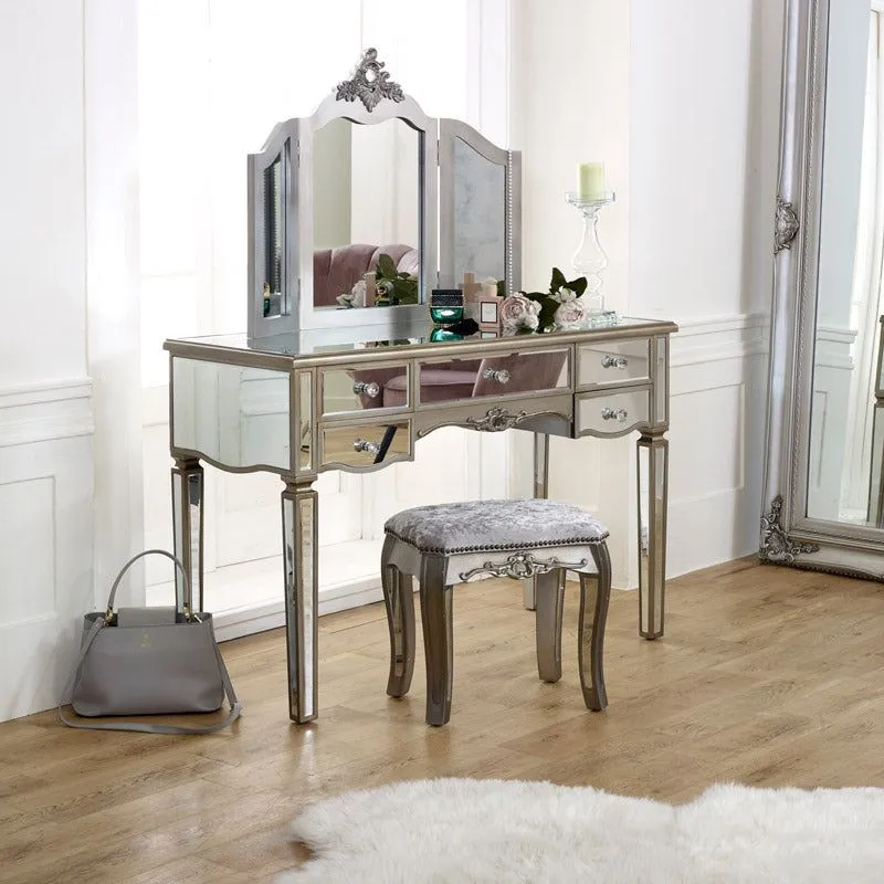 Melody Maison Large Mirrored Dressing Table - Tiffany Range in Metallic Silver 5