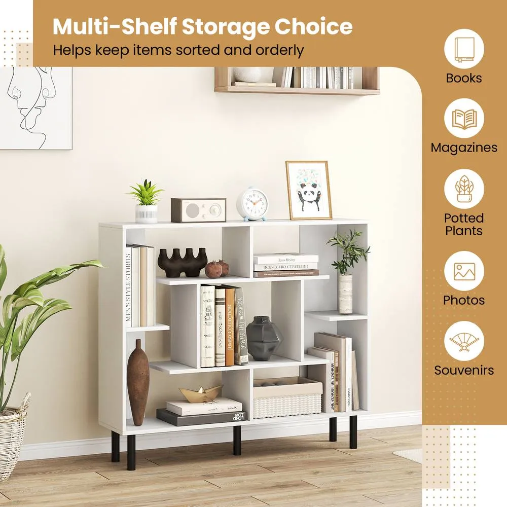 Costway Modern Geometric Bookcase Wooden Open Bookshelf Display Shelves in White 6