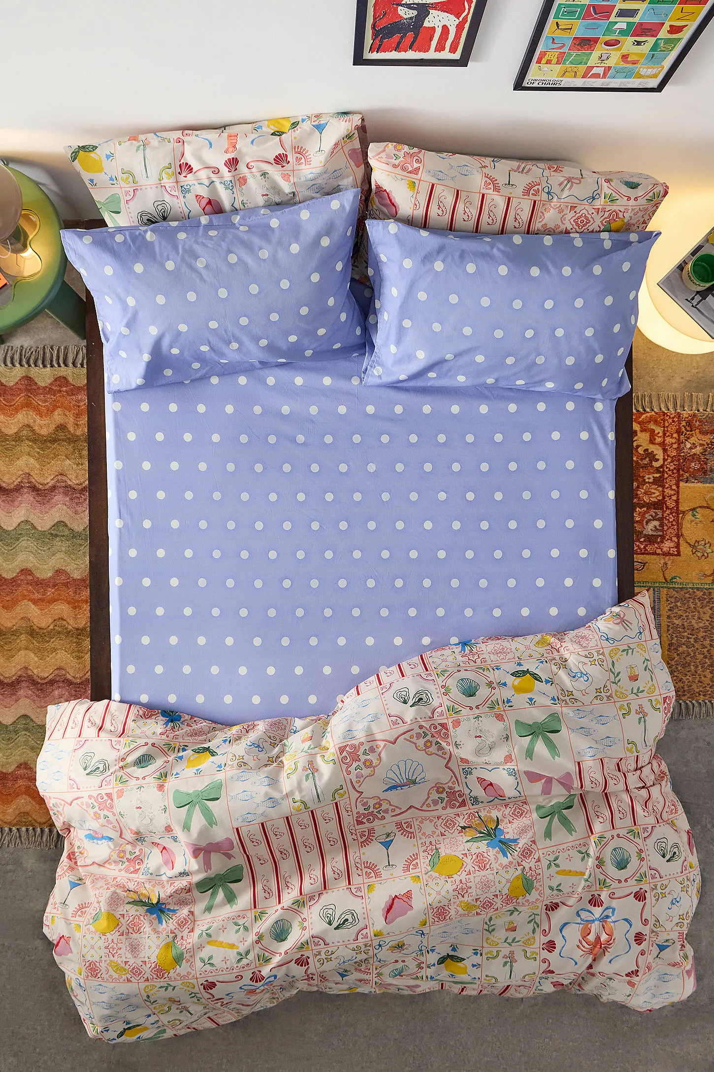 Blue Polka Dot Fitted Sheet & Pillowcase Set - Blue
