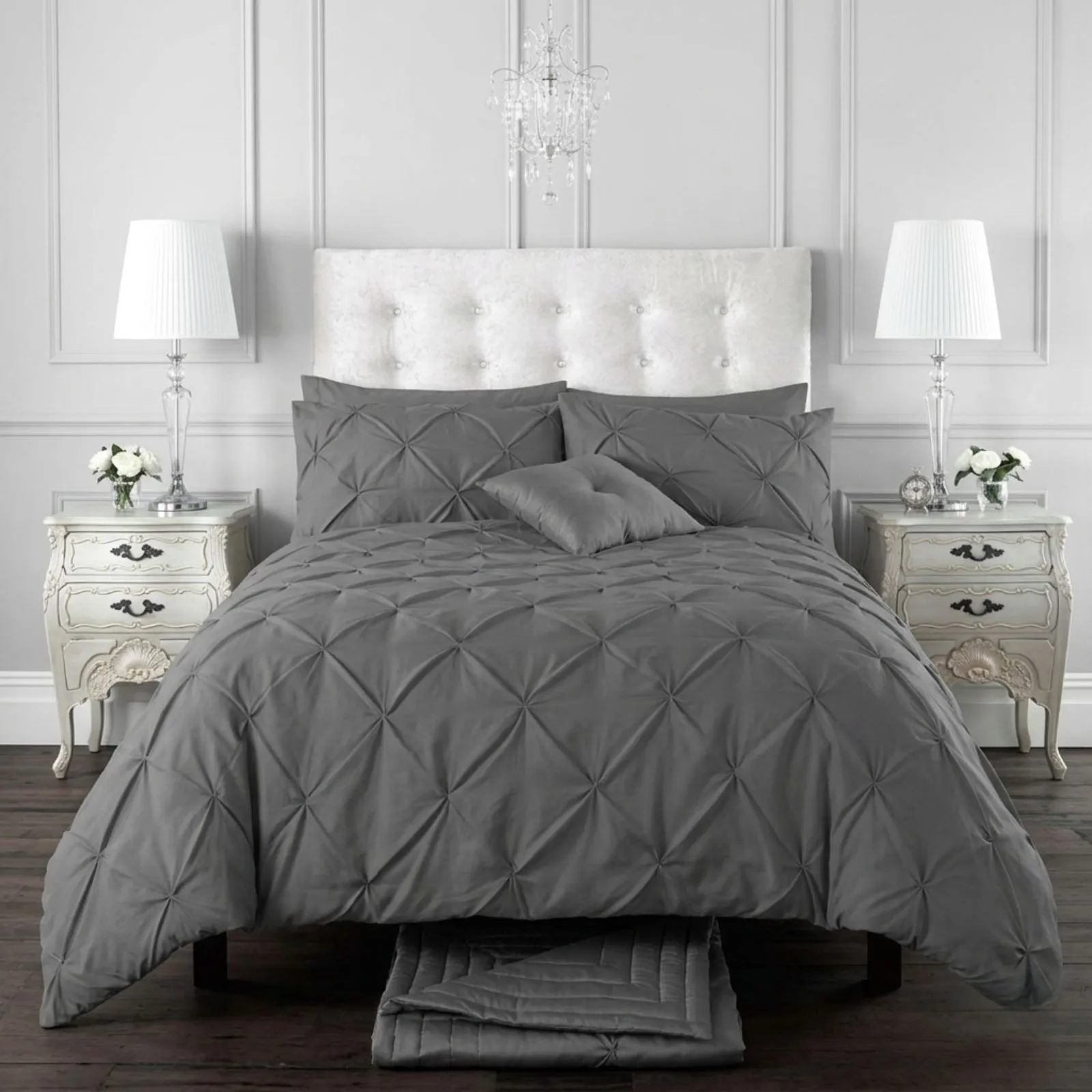 Smart Living Polycotton Pintuck Duvet Cover With Pillowcases in Charcoal 2