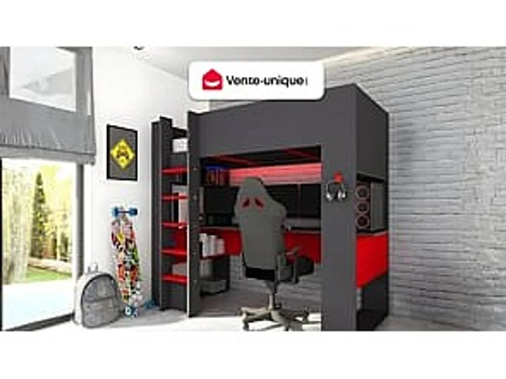 Vente-unique Gaming High Sleeper Bed With Integrated Desk & Storage - 90 X 200 Cm in Grey 4