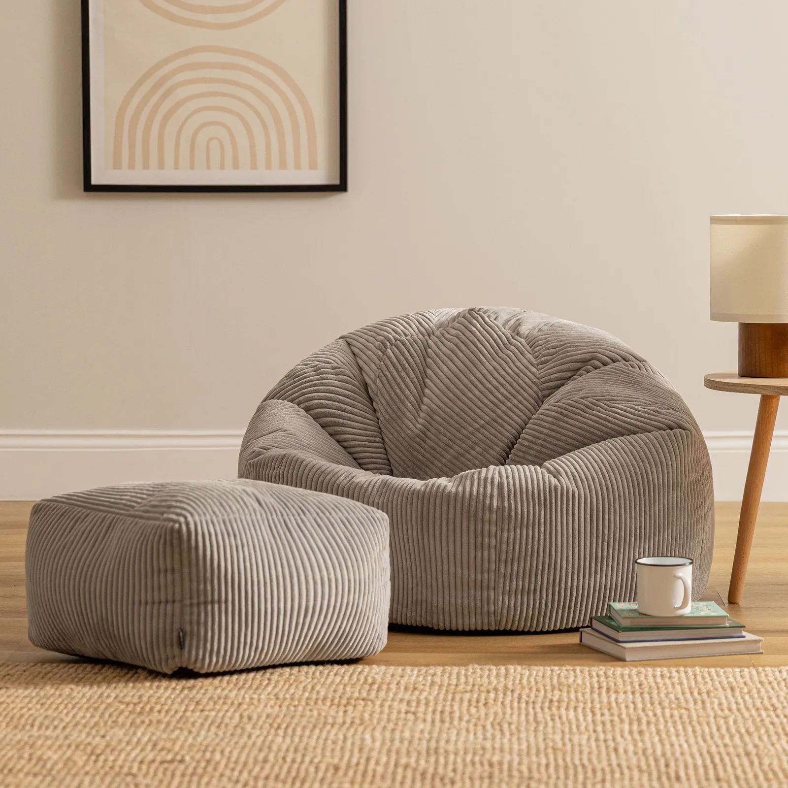icon Kingston Bean Bag & Footstool Jumbo Cord Bundle in Light Grey