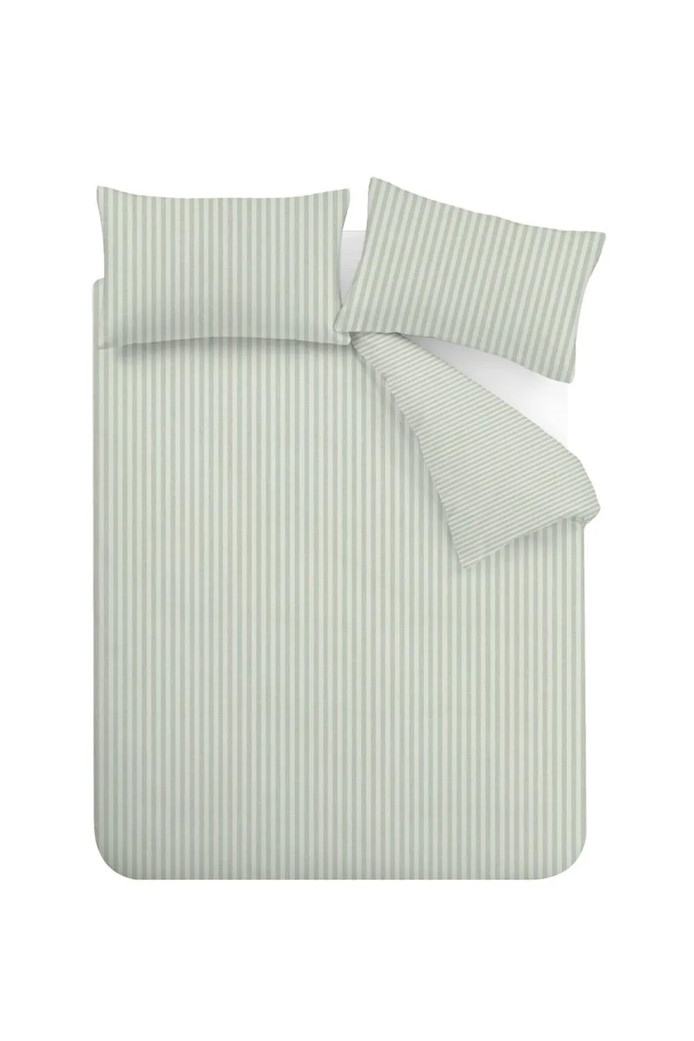 Catherine Lansfield 'Epping Textured Stripe' Reversible Duvet Cover Set in Green 5