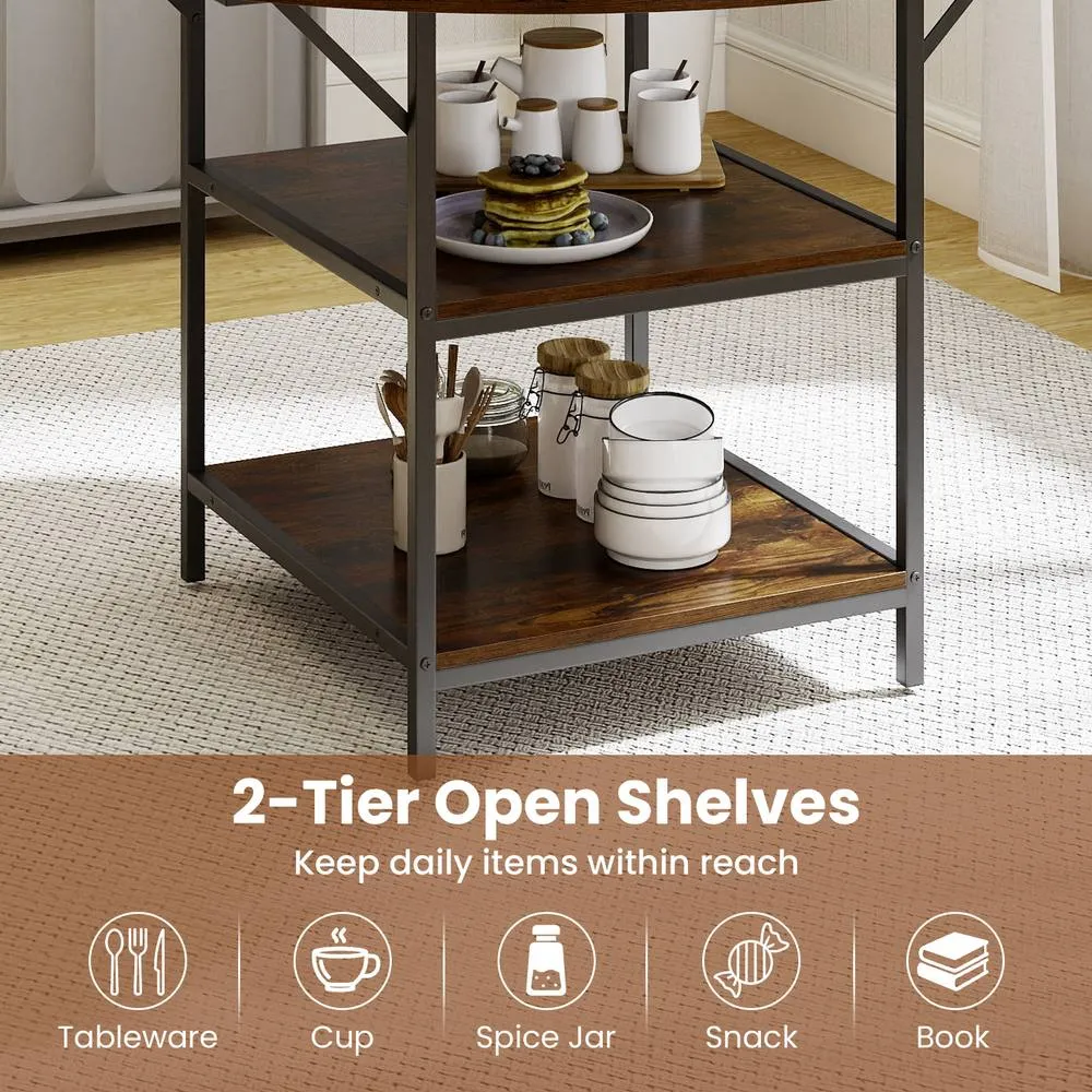 Costway 120 CM Round Dining Table Modern Kitchen Table w/ 2 Storage Shelf in Brown 6