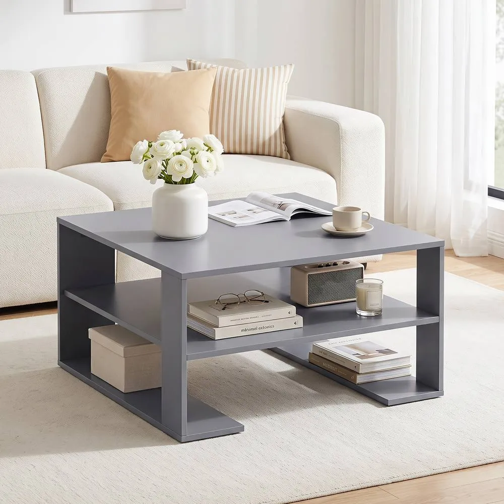 Costway Square Coffee Table Modern Compact Center Table with Open Shelf in Grey 5