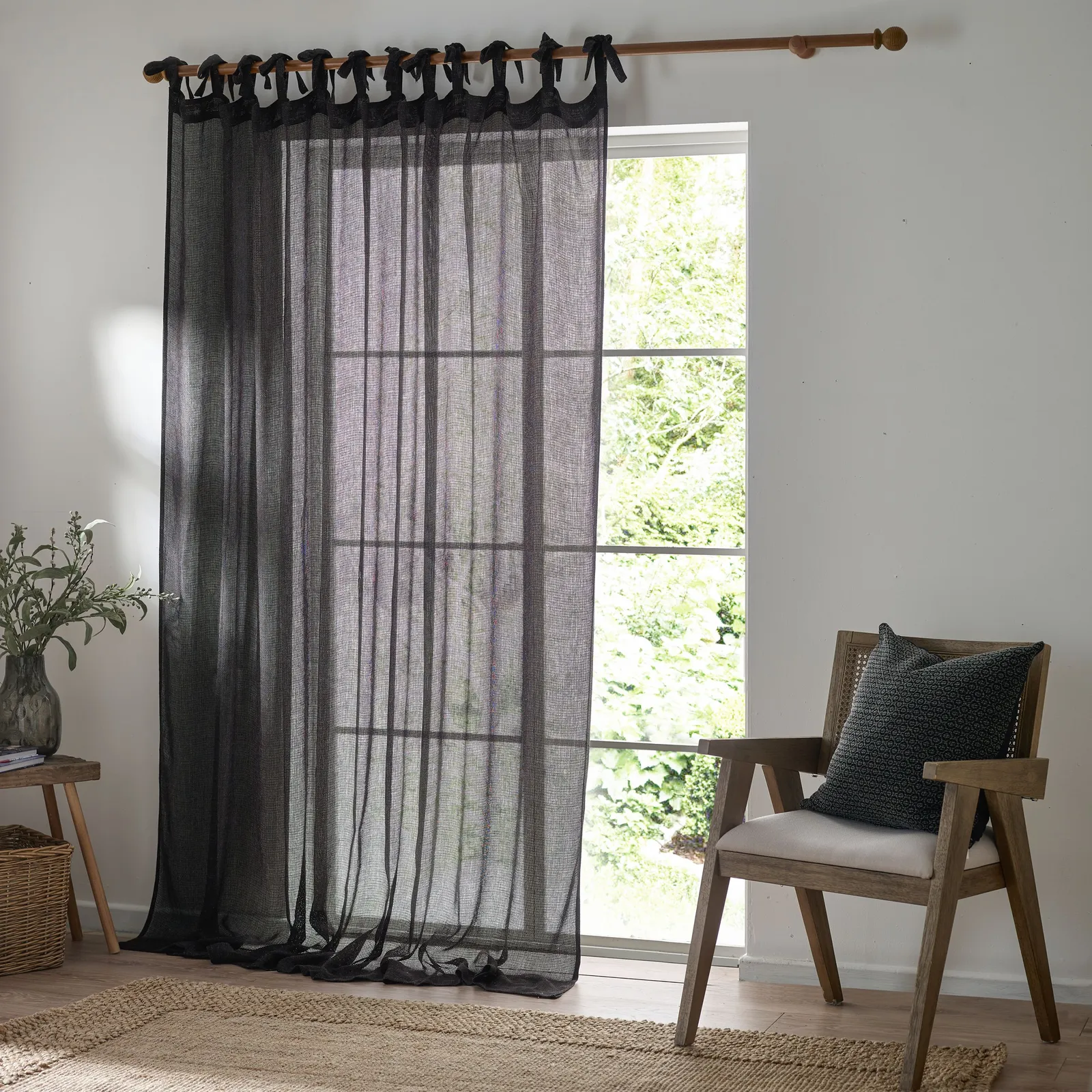 Yard Nimbus Sheer Tie Top Curtain Panel in Black 1