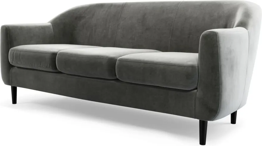 Custom MADE Tubby 3 Seater Sofa, Steel Grey Velvet with Black Wood Leg