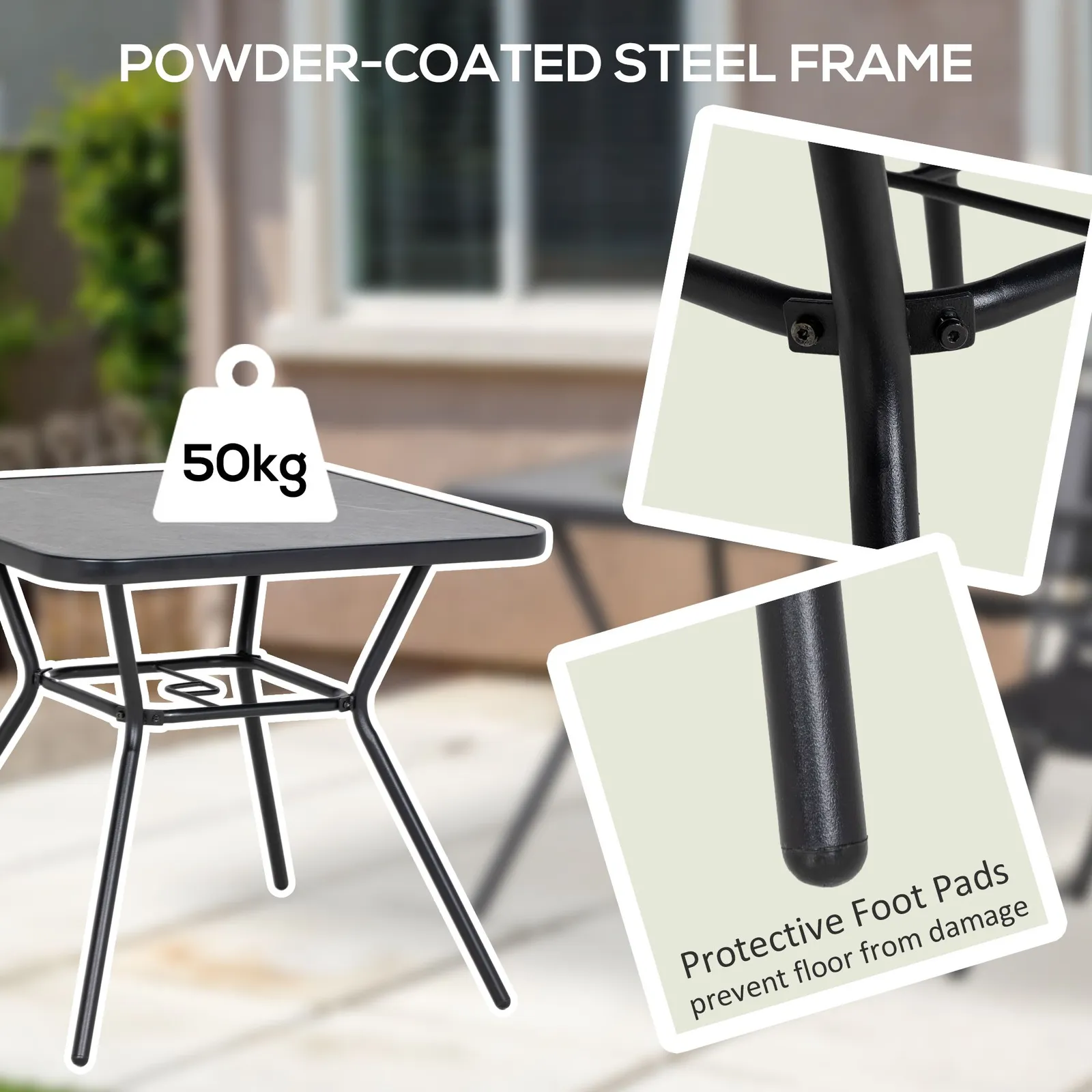 OUTSUNNY Outdoor Garden Table with Faux-marbled Top & 42mm Umbrella Hole for Patio in Black 6