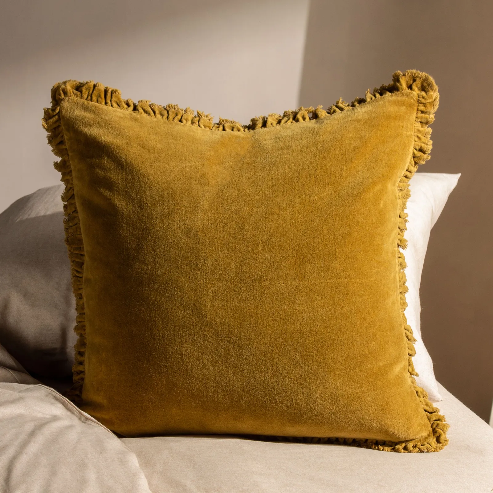 Yard Bertie 100% Cotton Velvet Cushion in Yellow 1