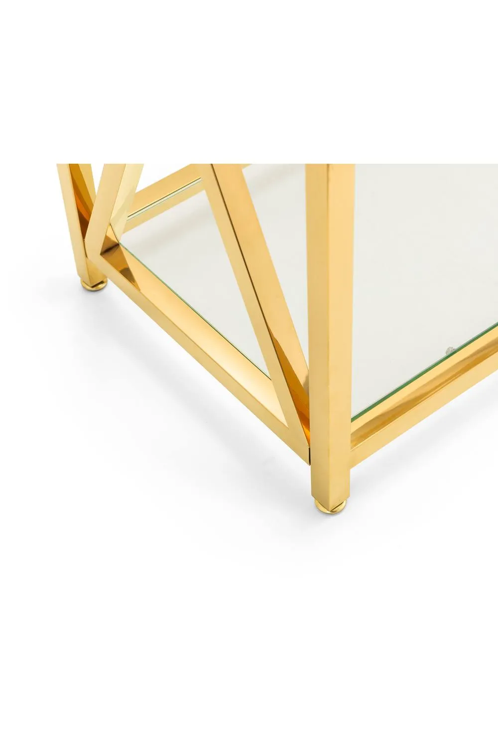 Julian Bowen Miami Glass Top Cross Frame Console Table with Shelf in Gold 5