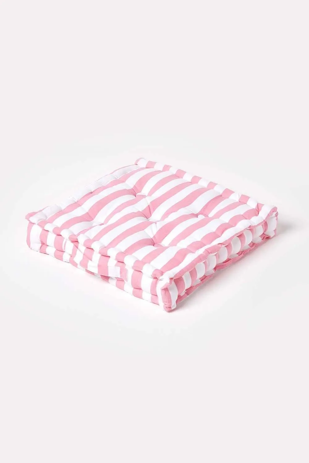 Homescapes Cotton Thick Stripe Floor Cushion in Pink