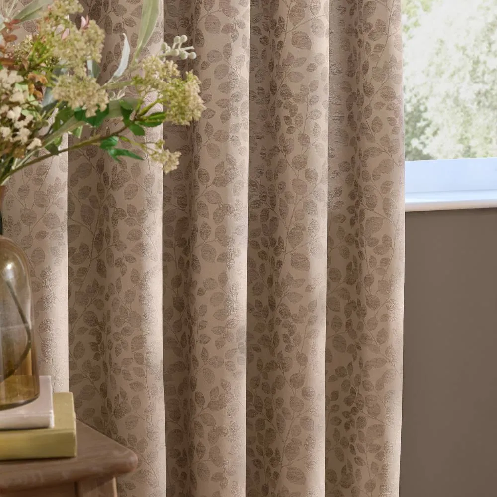 Wylder Grace Leaf Jacquard Fully Lined Pencil Pleat Curtain Pair in Nude 3