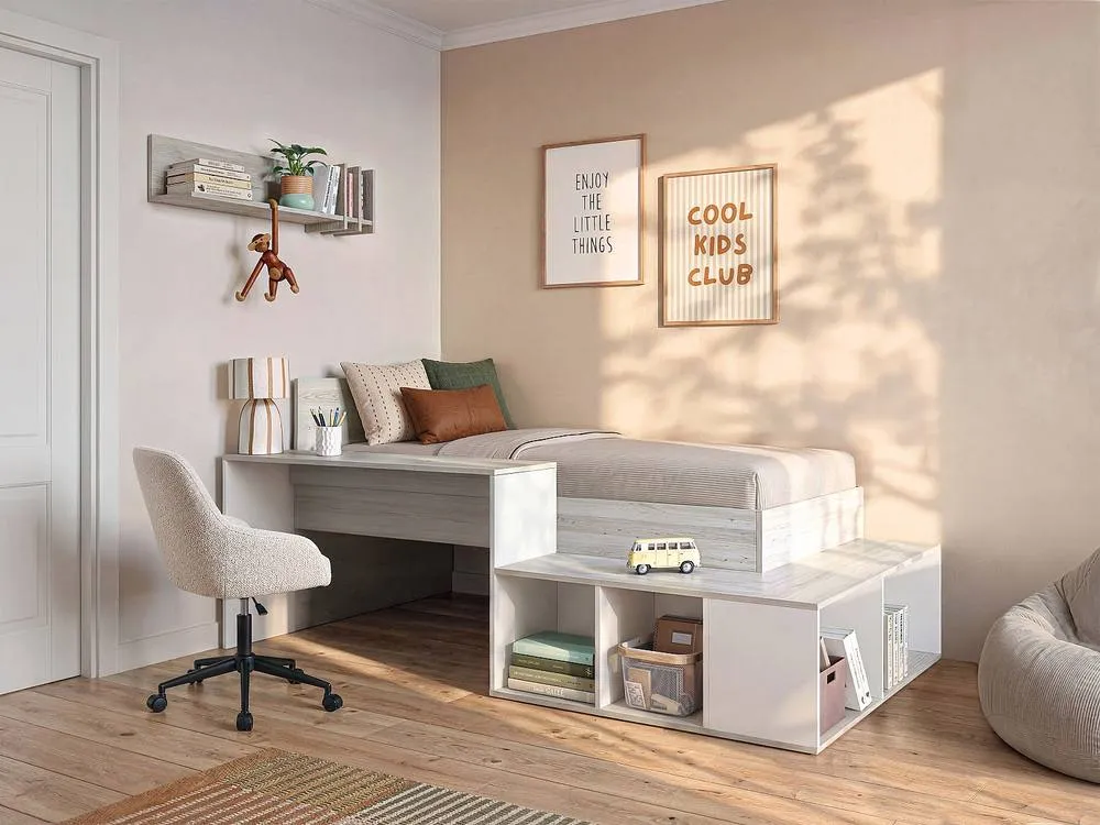 Vente-unique Combination Bed 90 X 200 Cm With Storage & Desk - Colours: Natural in Light Oak 3