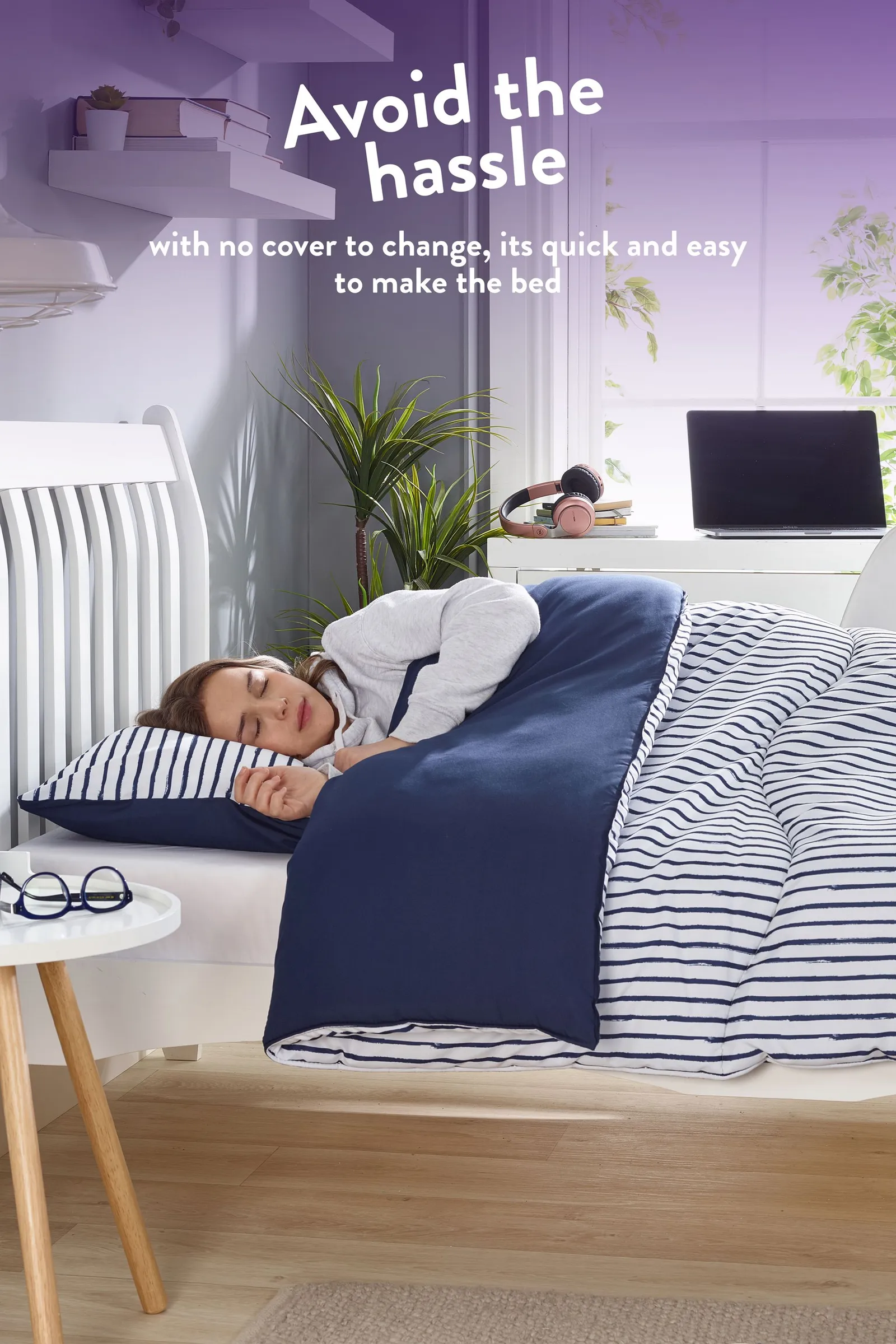 Slumberdown Coverless Comfort Printed Stripe Navy 10.5 Tog Duvet 2