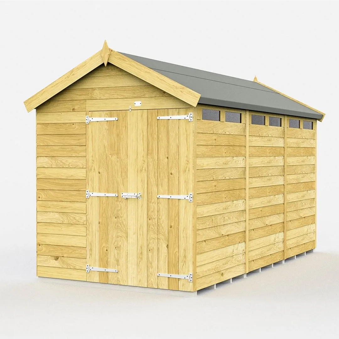 Buttercup Farm 6 x 12 Feet Apex Security Shed - Double Door - L358 x W175 x H217 cm in Brown