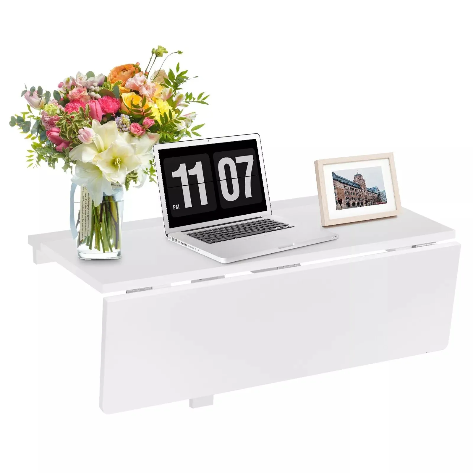 Costway Wall Mounted Table Folding Multi-use Hanging Drop-Leaf Laptop Desk in White